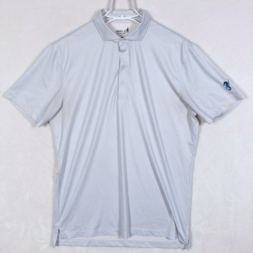 Johnnie-O Mens Performance Polo Shirt Light Blue White Micro Print Medium - READ